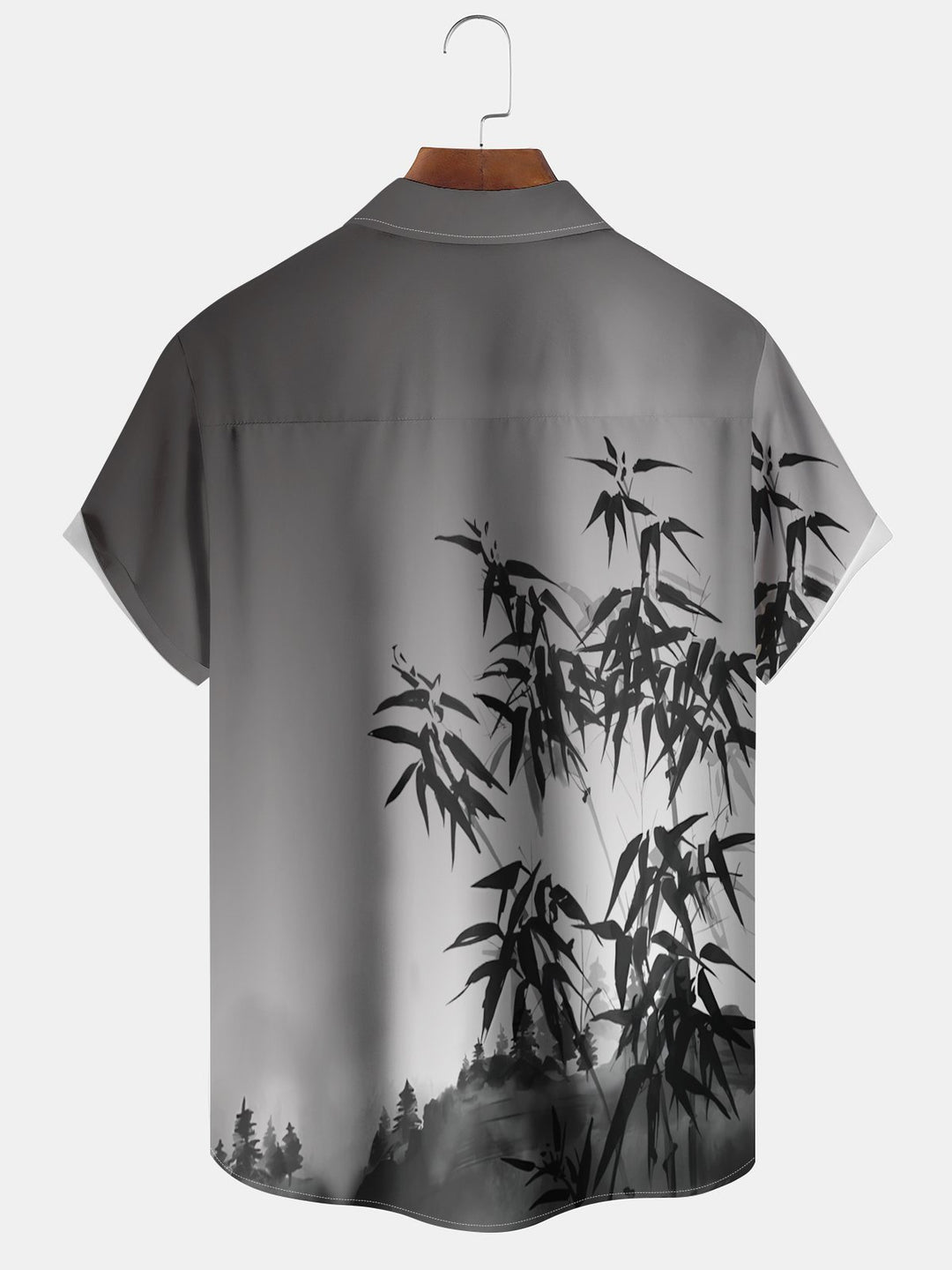 Alohadaddy Hawaii Vacation Gradient Bamboo Print Art Pocket Button Short Sleeve Stretch Large Size Men&