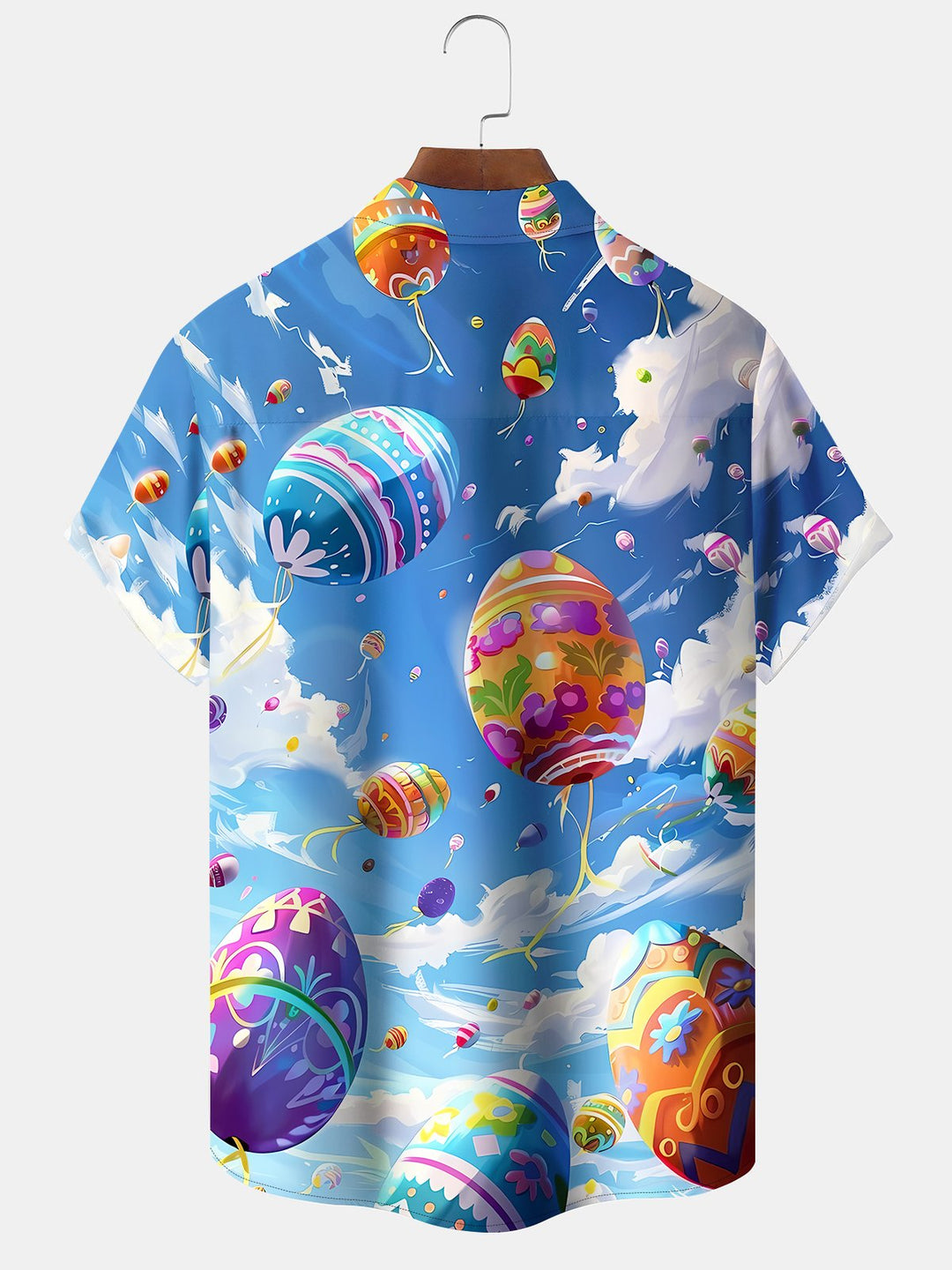 Alohadaddy Hawaii Easter Easter Egg Blue Sky Print Art Pocket Buttons Plus Size Stretch Shirt