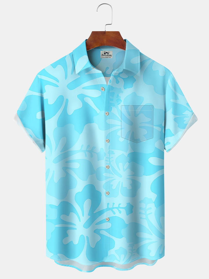 Alohadaddy Hawaiian Flower Dark Pattern Print Art With Pockets Buttons Stretch Oversized Shirt