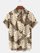 Alohadaddy Hawaiian Contrasting Palm Leaves Print Art Pockets Buttons Stretch Oversized Shirt