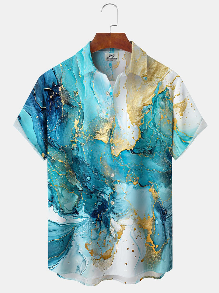 Alohadaddy Hawaiian Casual Abstract Art Button Cardigan Pocket Stretch Oversized Polyester Short Sleeve Shirt