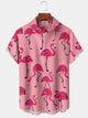 Alohadaddy Hawaiian Flamingo Vacation Print Art Button Cardigan Pockets Large Size Long Short Sleeve Polyester Shirt