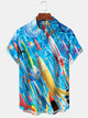 Alohadaddy Hawaiian Casual Rocket Art Button Cardigan Pocket Stretch Large Size Long Short Sleeve Shirt
