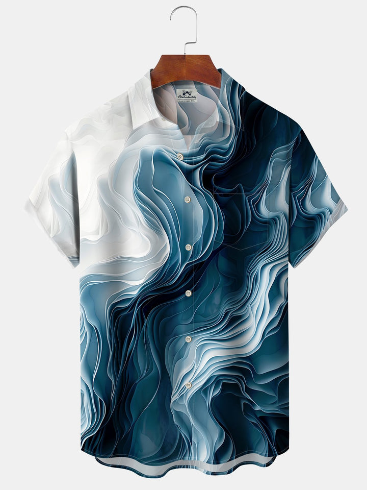Alohadaddy Casual Collection Gradient Textured Print Art Button Cardigan Pocket Stretch Long Oversized Shirt