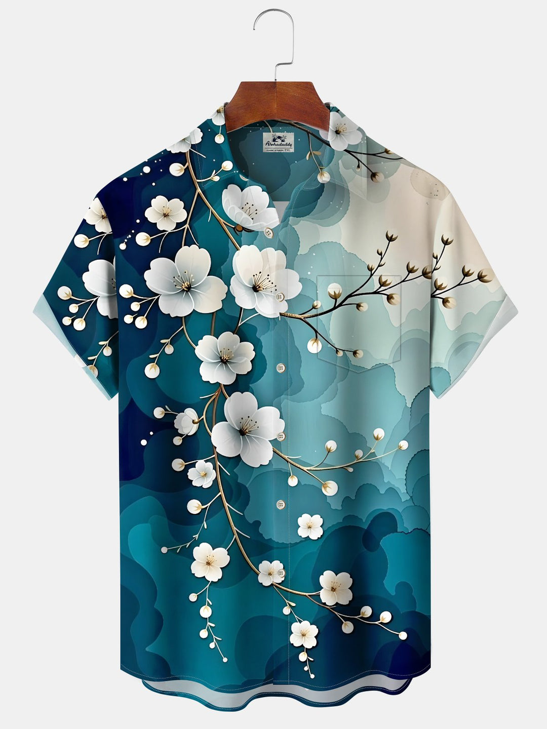 Alohadaddy Hawaiian Casual Flowers Asymmetric Art Print Buttons Pockets Cardigan Stretch Oversized Short Sleeves Shirt