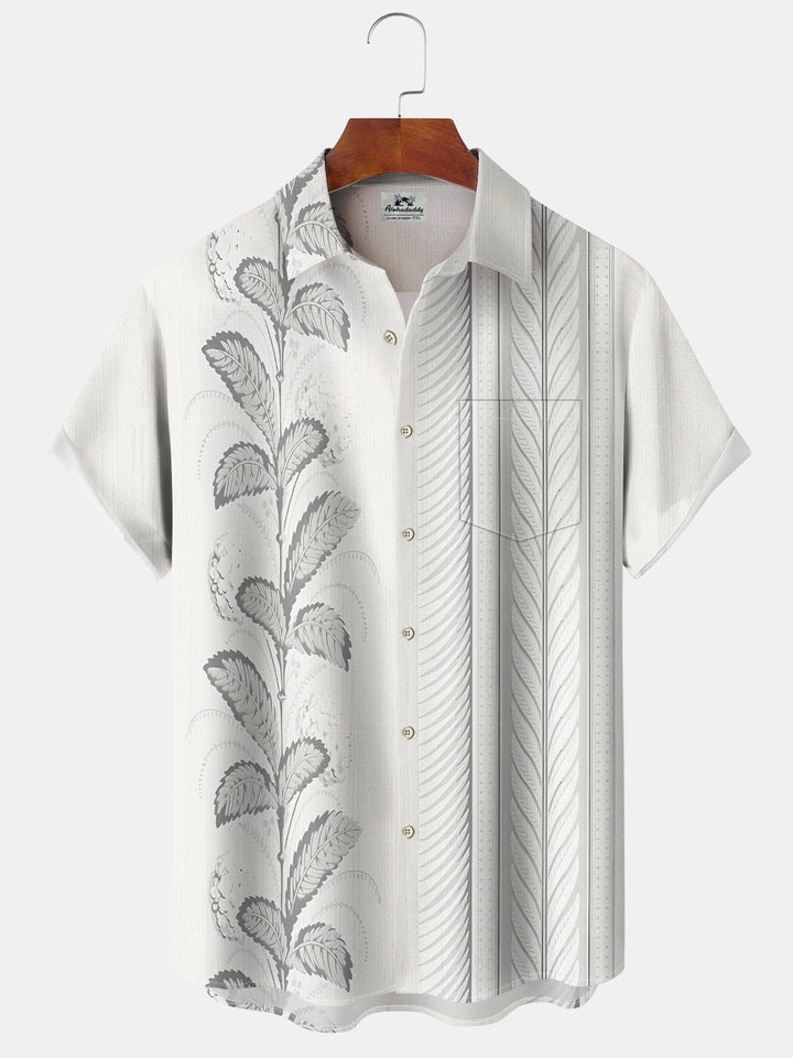 Alohadaddy Casual Stripes Delft Hydrangea Print Art Polyester Stretch Buttons Cardigan Pockets Oversized Long Short Sleeve Shirt