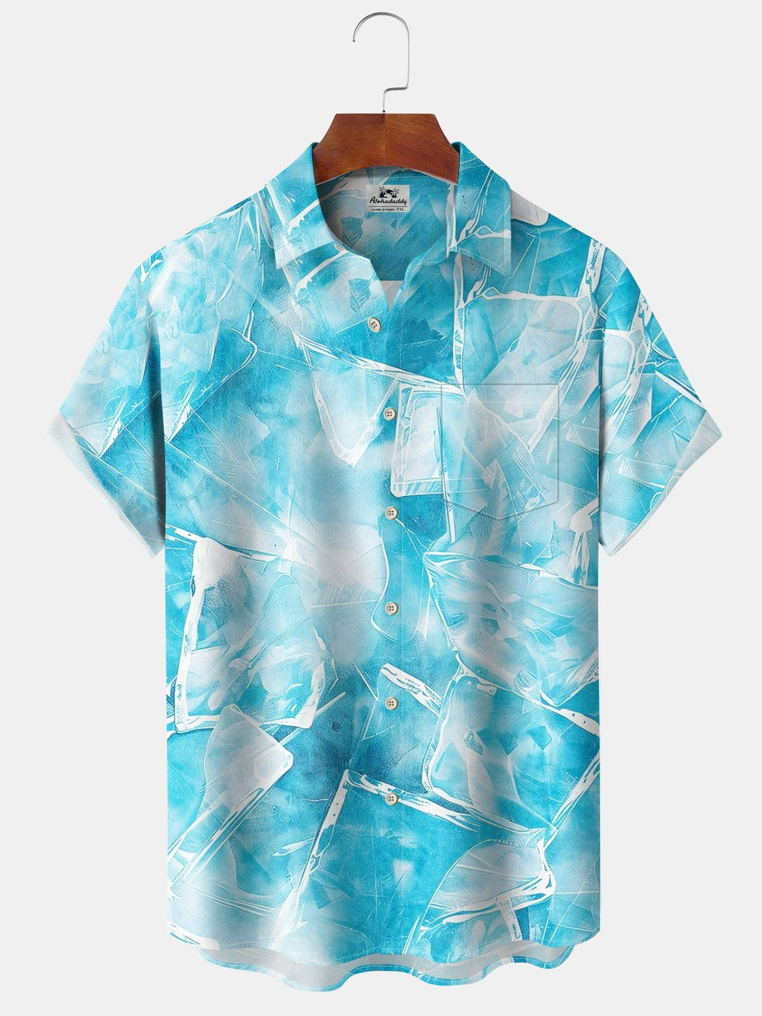 Alohadaddy Hawaiian Moisture Wicking Cooling Ice Cubes Print Art Chest Pocket Stretch Short Sleeve Shirt