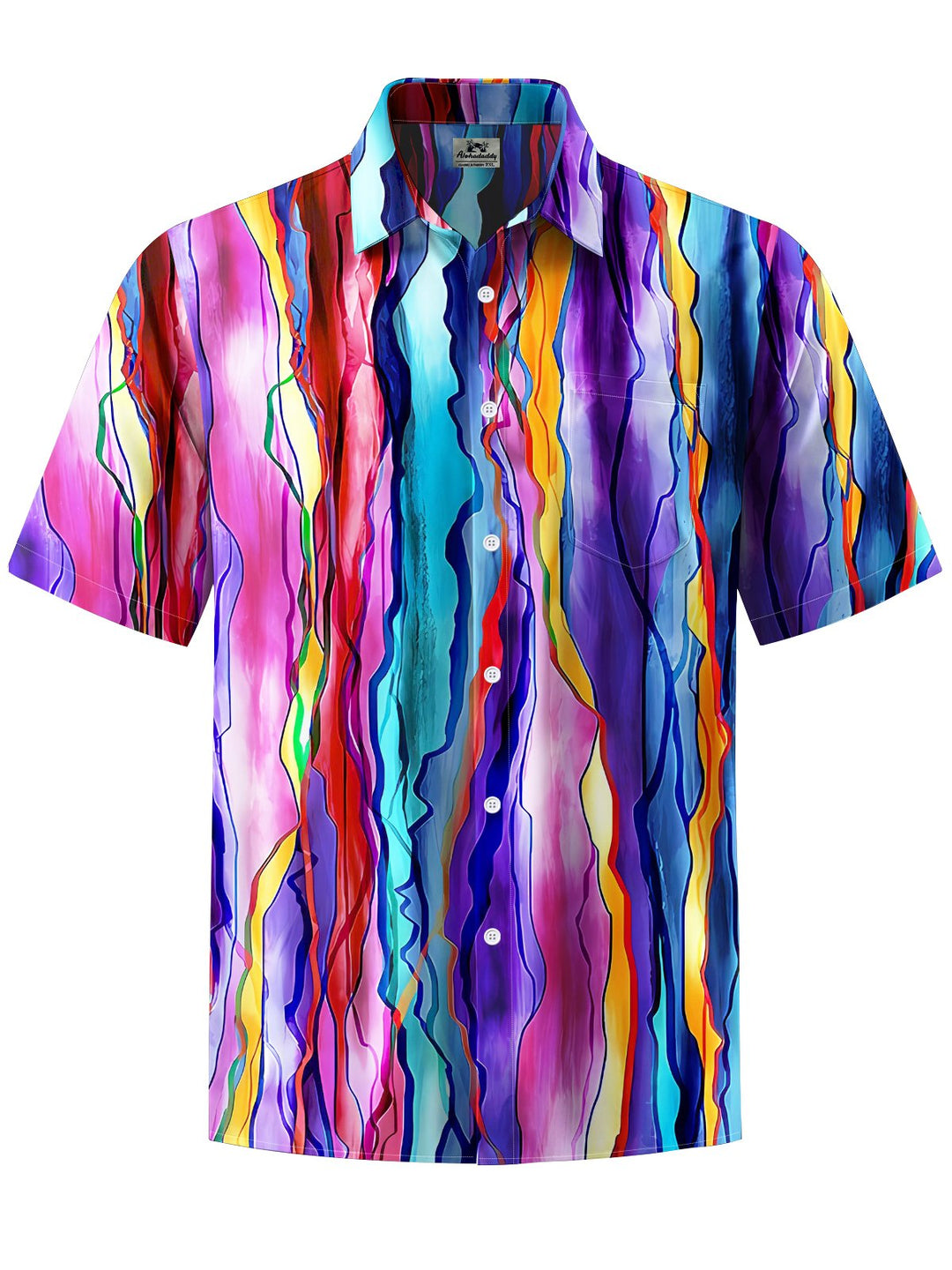 Alohadaddy® Casual Stripes Art Print Moisture Wicking Chest Pocket Mens Short Sleeve Shirt Big &amp; Tall