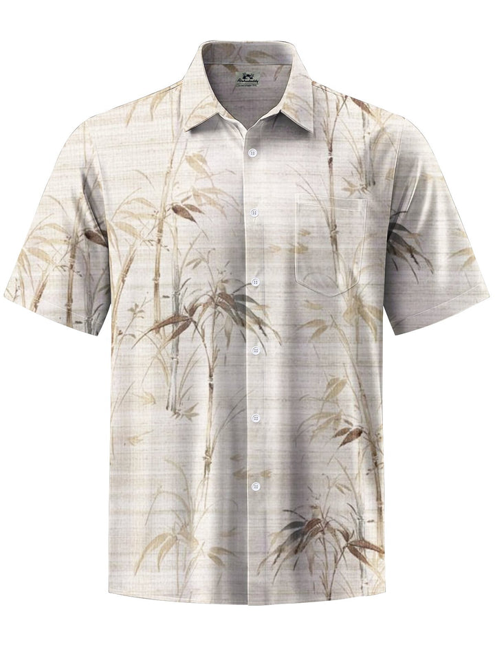 Alohadaddy® Casual Bamboo Botanical Art Print Mens Wicking Short Sleeve Shirt Big &amp; Tall