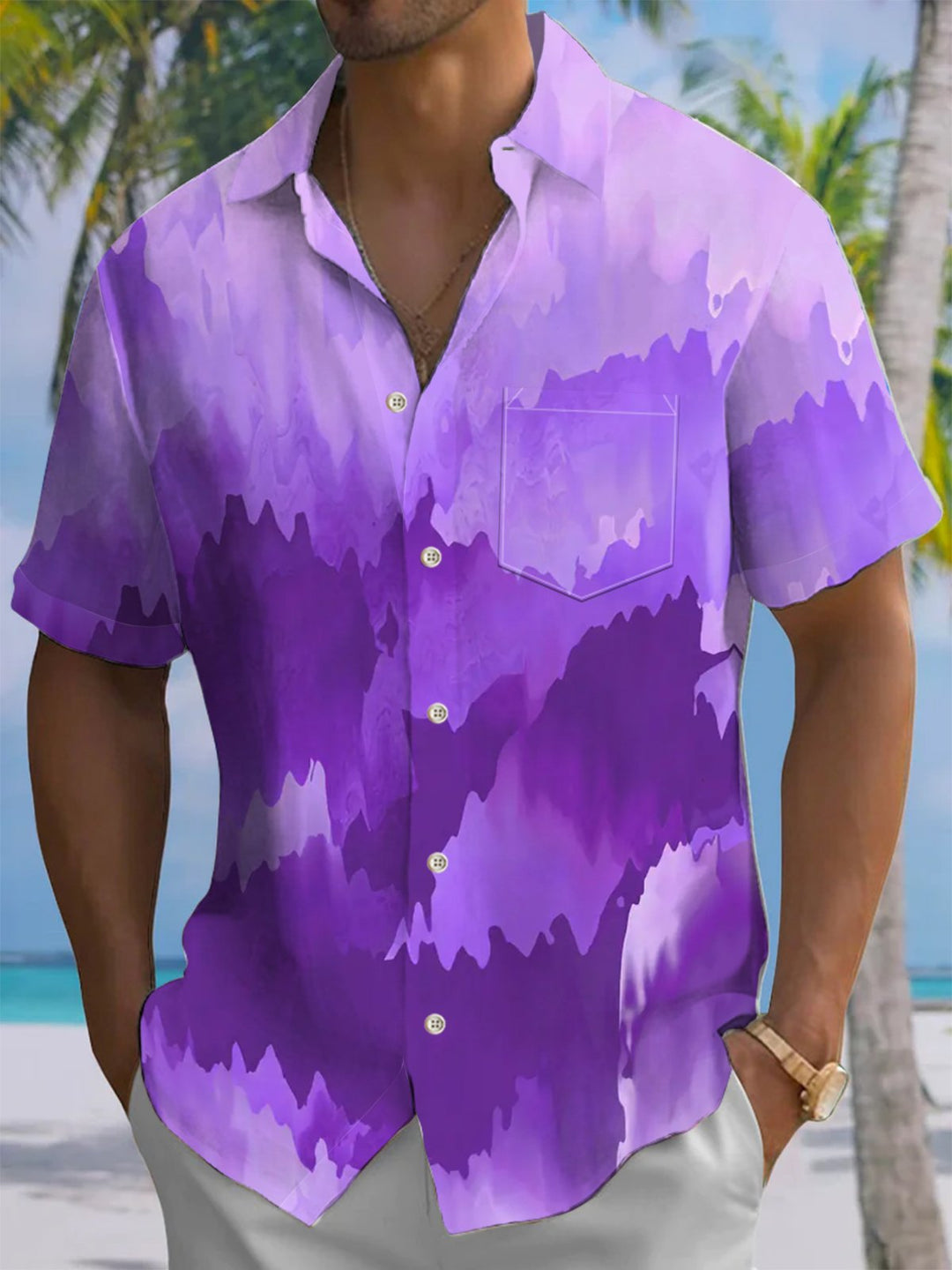 Alohadaddy® Hawaii Ombre Art Print Chest Pocket Men&