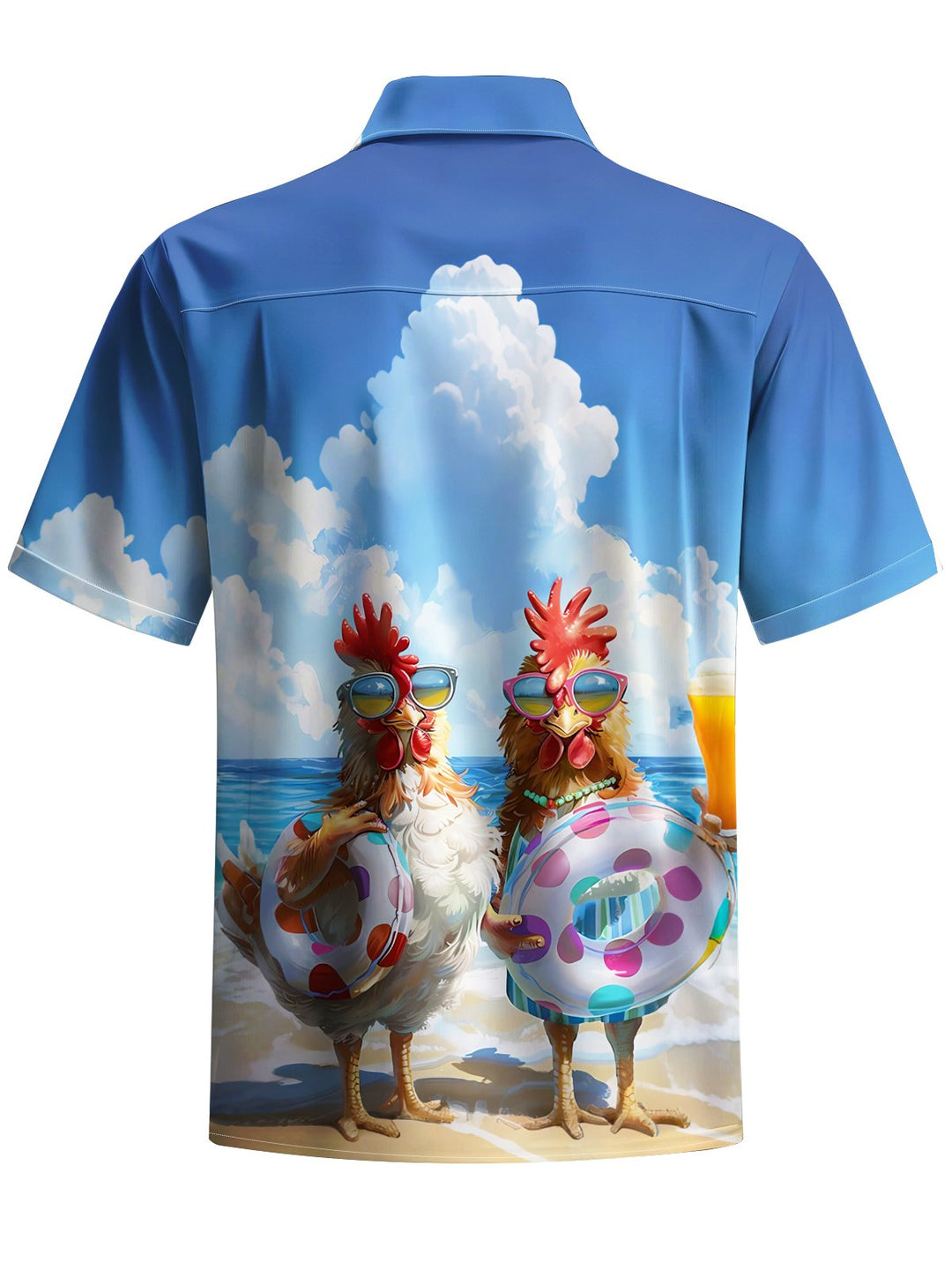 Alohadaddy® Hawaii Rooster Vacation Art Print Chest Pocket Mens Short Sleeve Shirt Big &amp; Tall