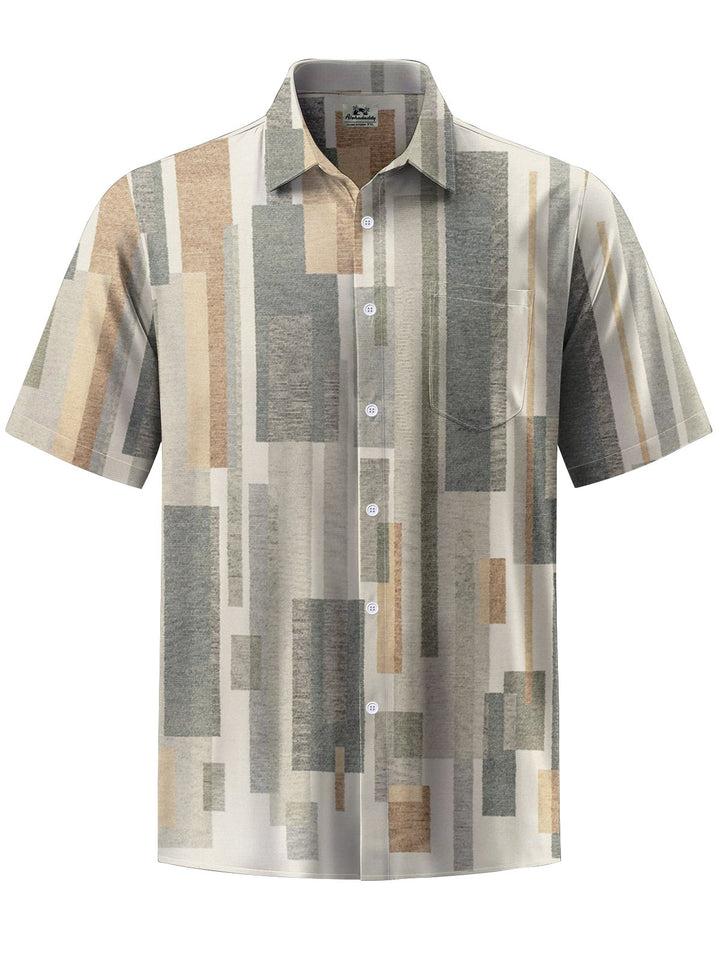 Alohadaddy® Casual Geometric Stripe Art Print Chest Pocket Men&