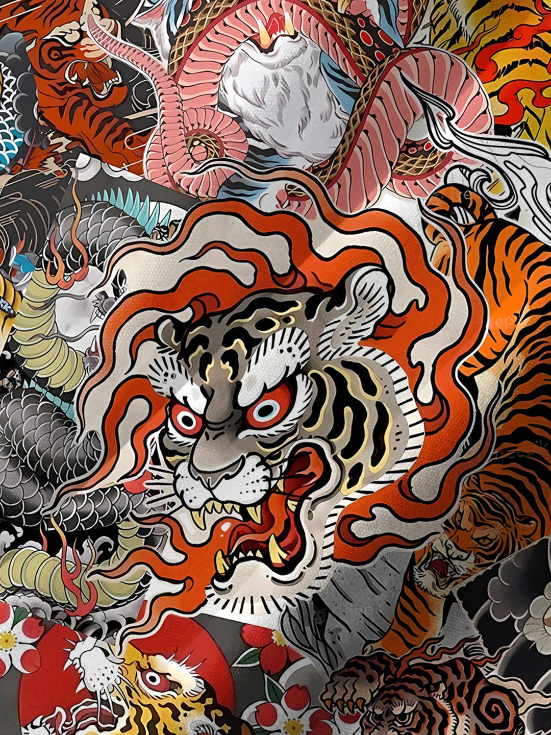 Alohadaddy® Vintage Tiger Art Print Chest Pocket Men&