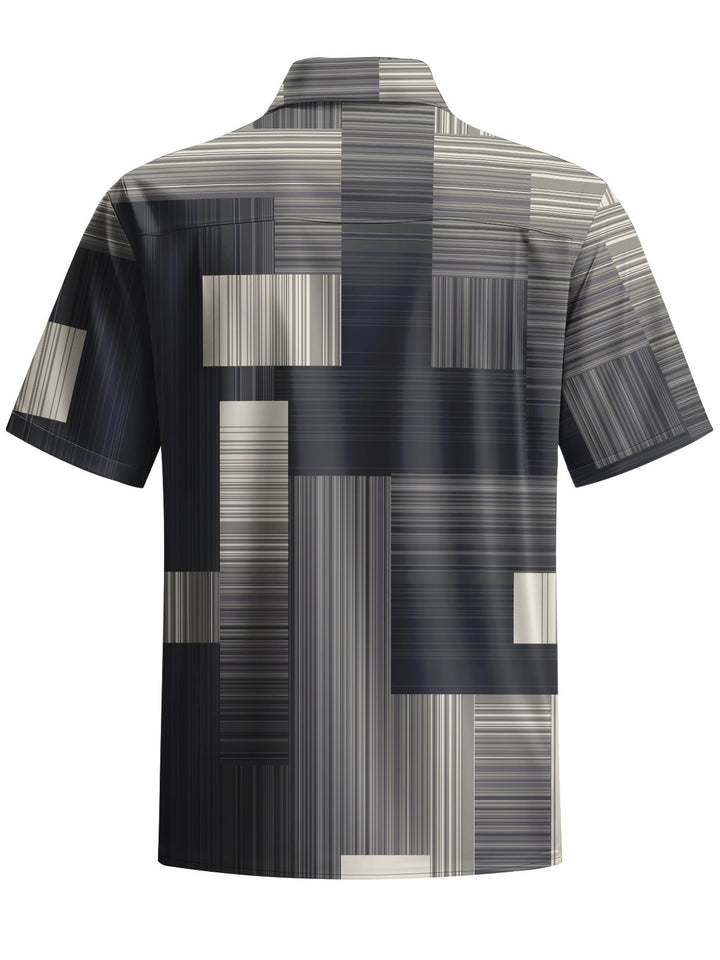 Alohadaddy® Casual Stripe Geometric Art Print Chest Pocket Men&
