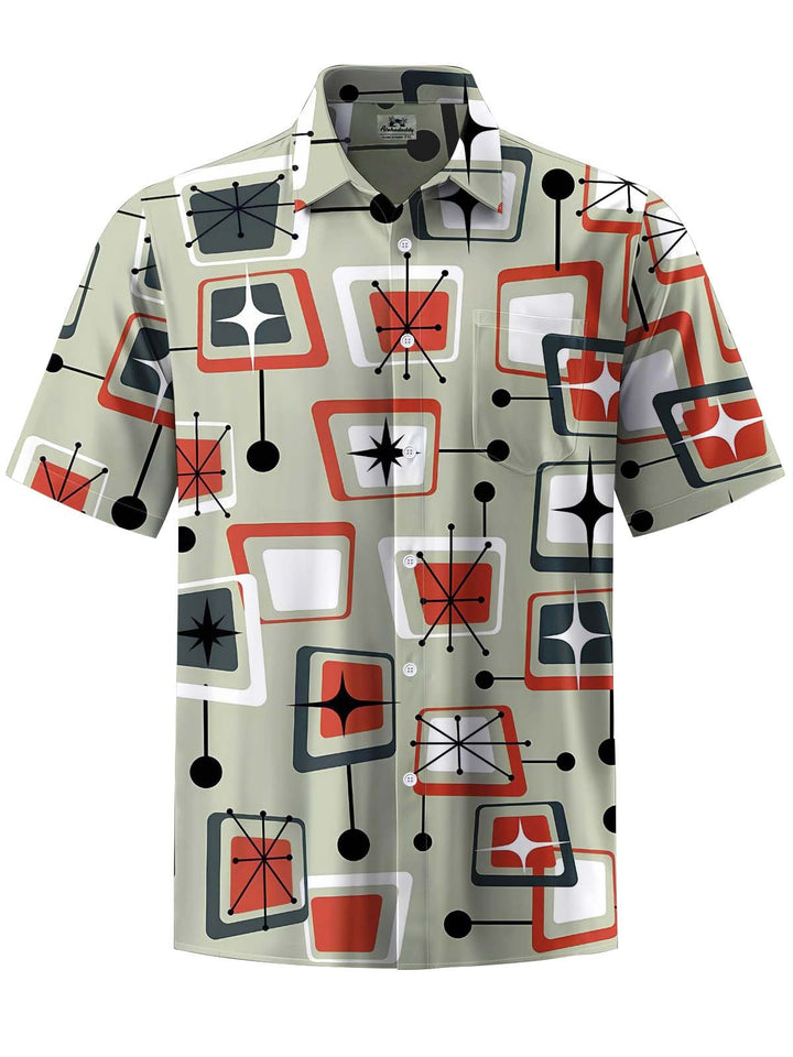 Alohadaddy® Casual Geometric Art Print Chest Pocket Stretch Men&