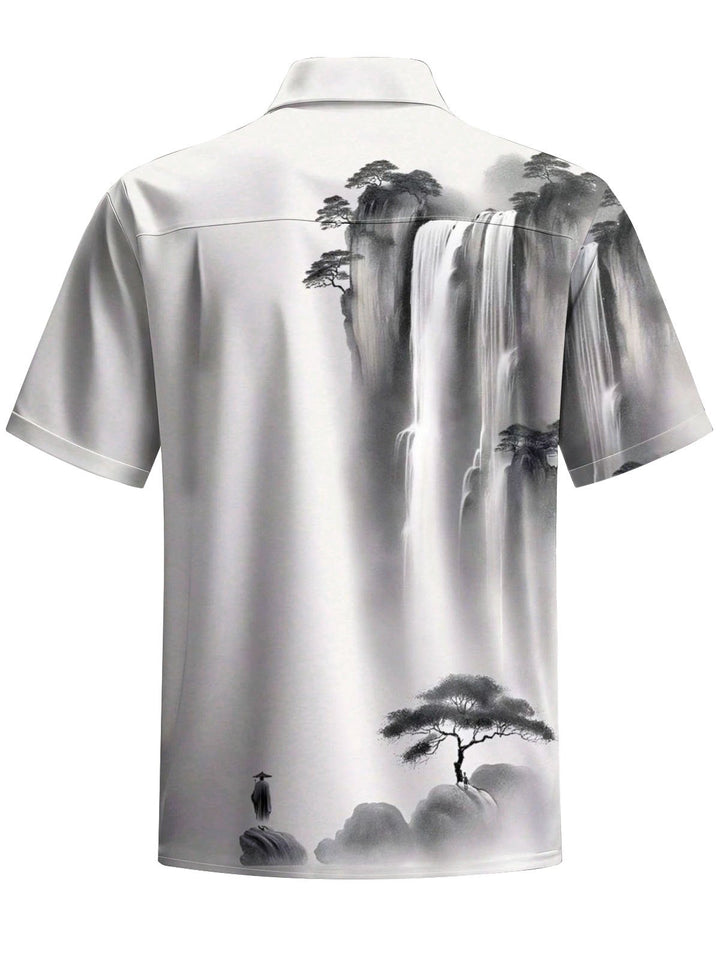 Alohadaddy® Casual Watercolor Landscape Painting Print Art Pocket Stretch Men&