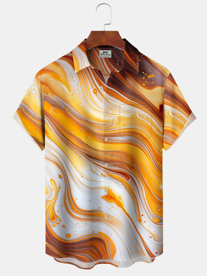 Alohadaddy® Casual Abstract Textured Print Pockets Elastic Button Men&