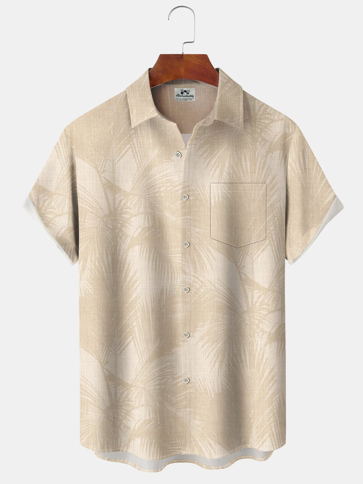 Alohadaddy® Casual Palm Leaf Print Pocket Elastic Button Men&