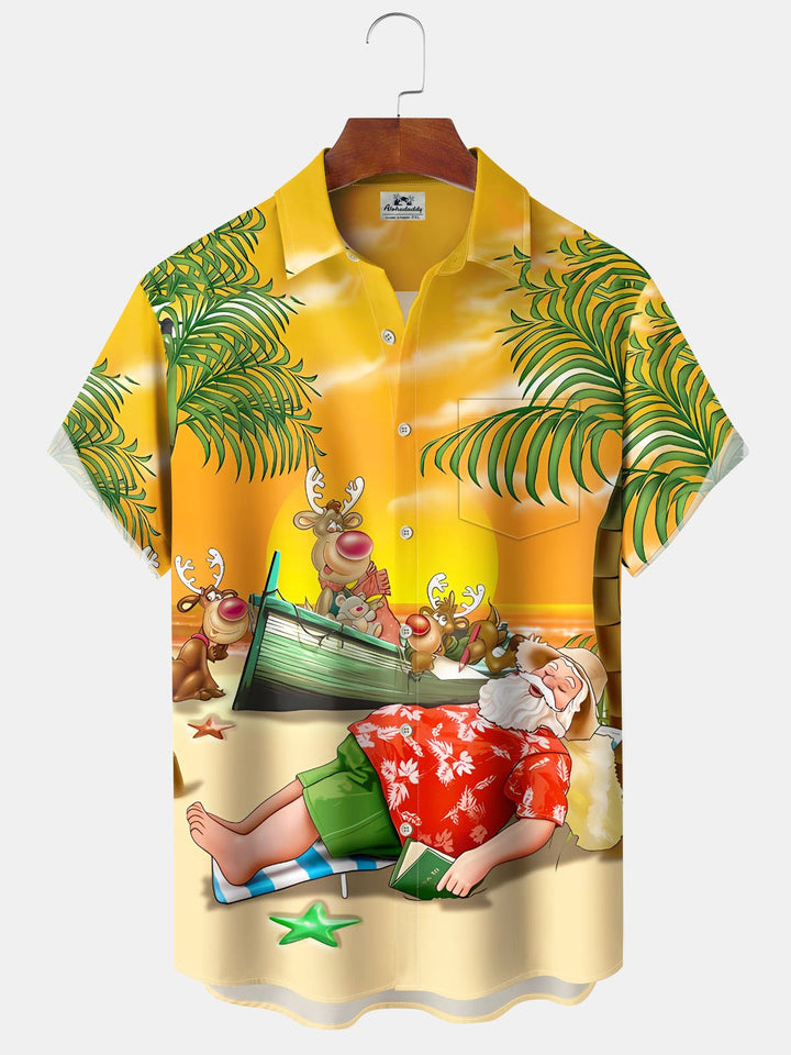 Alohadaddy® Christmas Santa Claus Print Pocket Elastic Button Men&