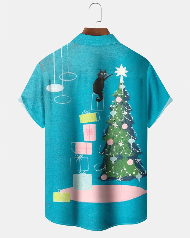 Alohadaddy® Christmas Tree Atomic Print Art Pocket Button Elastic Men&