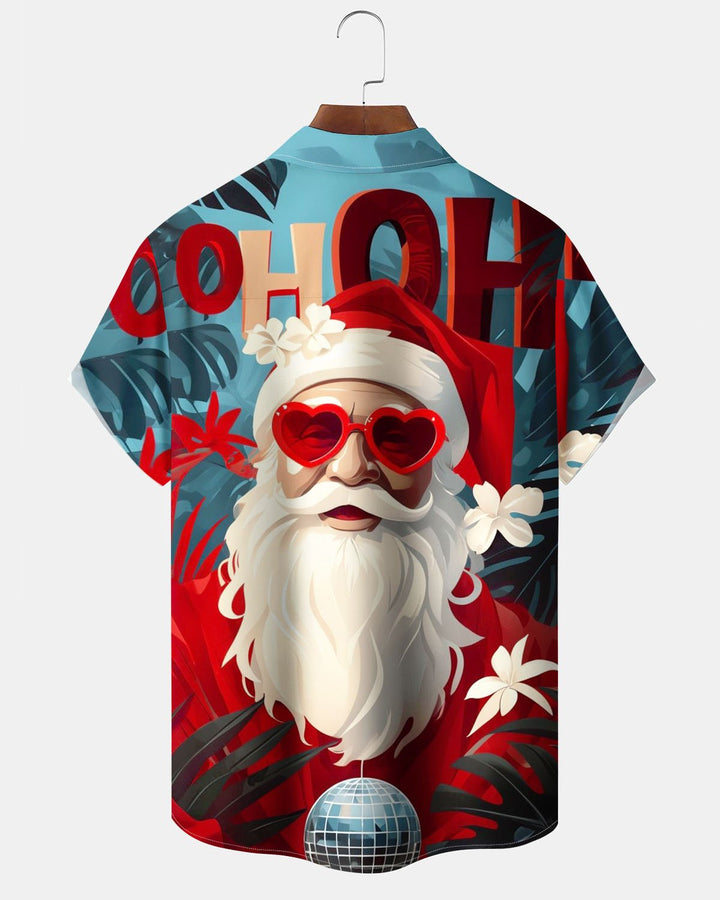 Alohadaddy® Christmas Santa Claus Hollywood Art Print Stretch Button Pocket Men&