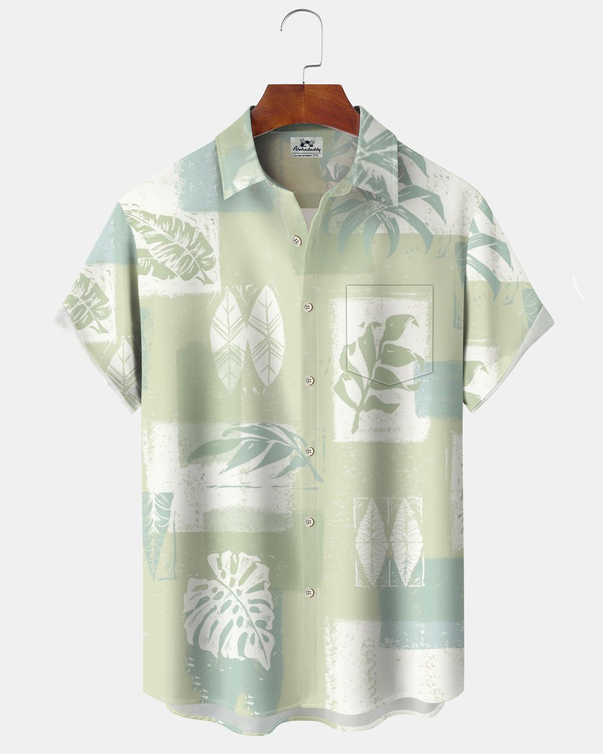 Alohadaddy® Hawaiian Geometric Palm Leaf Print Art, Pockets, Buttons, Stretch, Men's Short-Sleeve Shirt, Big & Tall