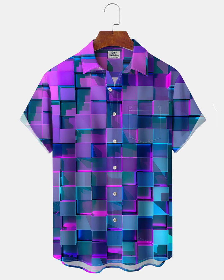 Alohadaddy® Casual Geometric Square Print Art Button Pocket Cardigan Men&