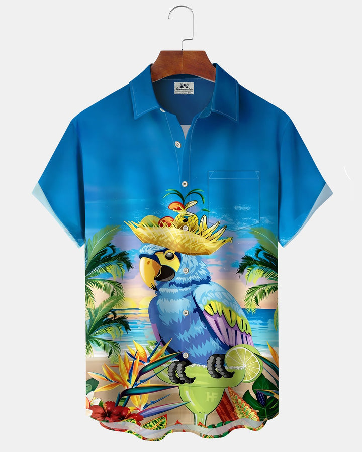 Alohadaddy® Hawaiian Parrot Print Art Button Pocket Cardigan Men&