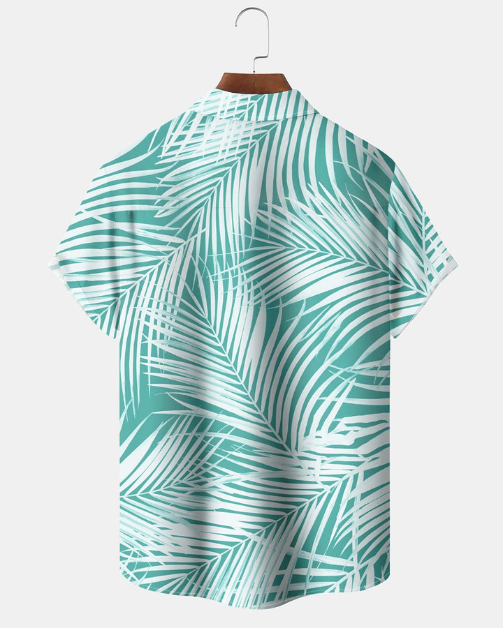 Alohadaddy® Hawaiian Palm Leaf Print Art Button Pocket Cardigan Men&