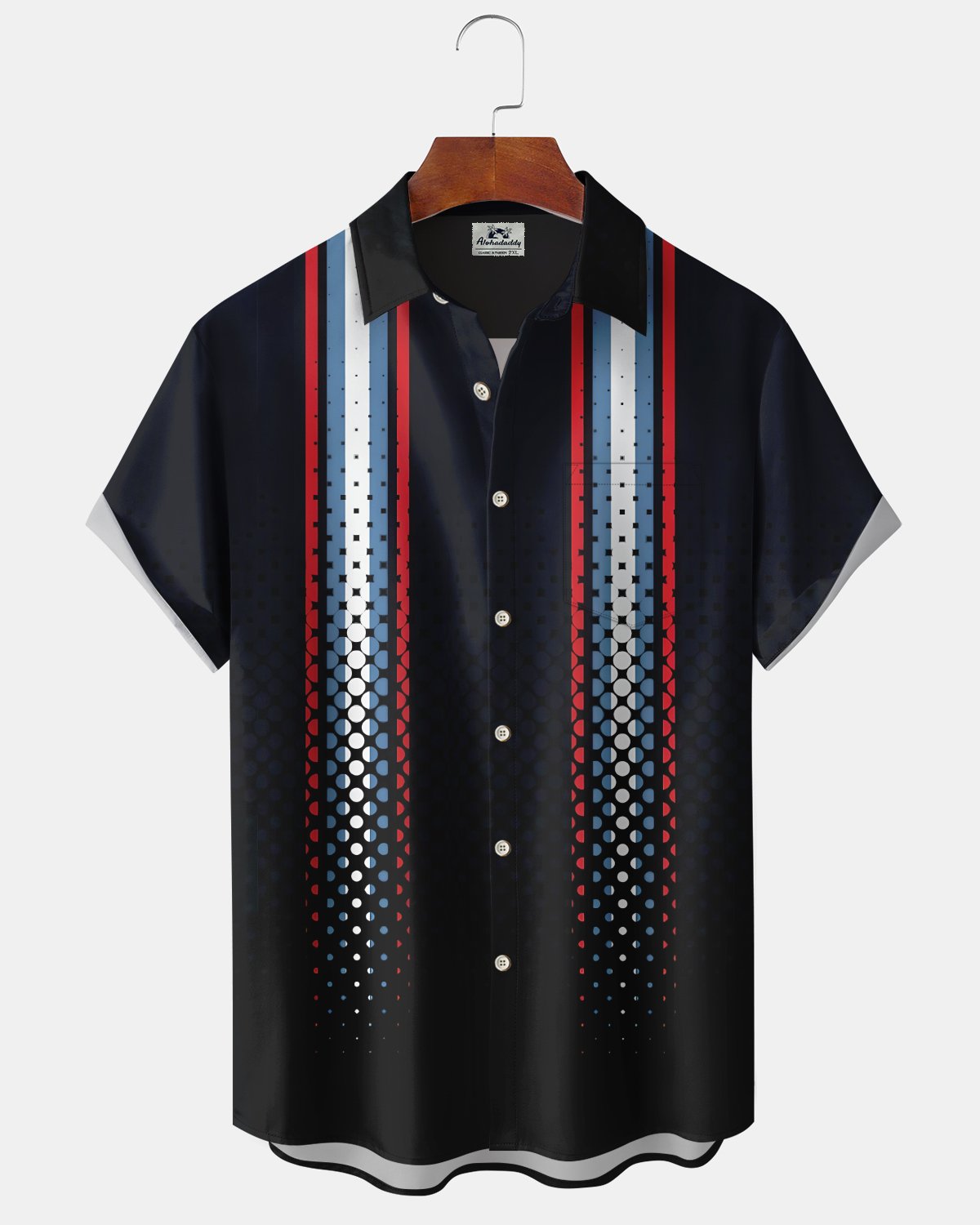 Alohadaddy® Casual Geometric Print Art Button Pocket Cardigan Men's Short Sleeve Shirt Big & Tall