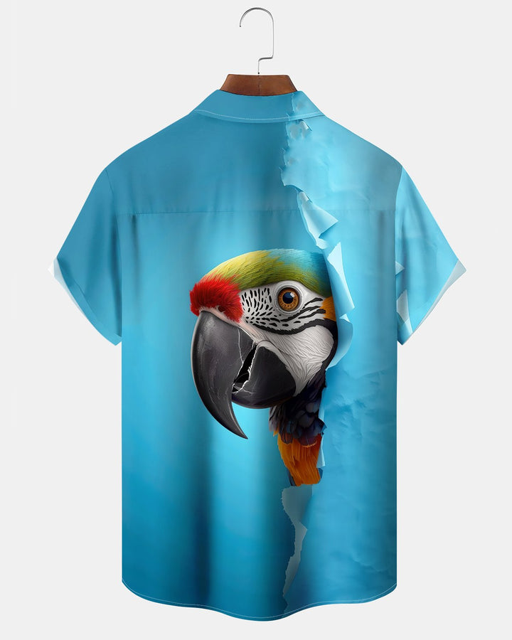 Alohadaddy® Casual Parrot Print Art Button Pocket Cardigan Men&