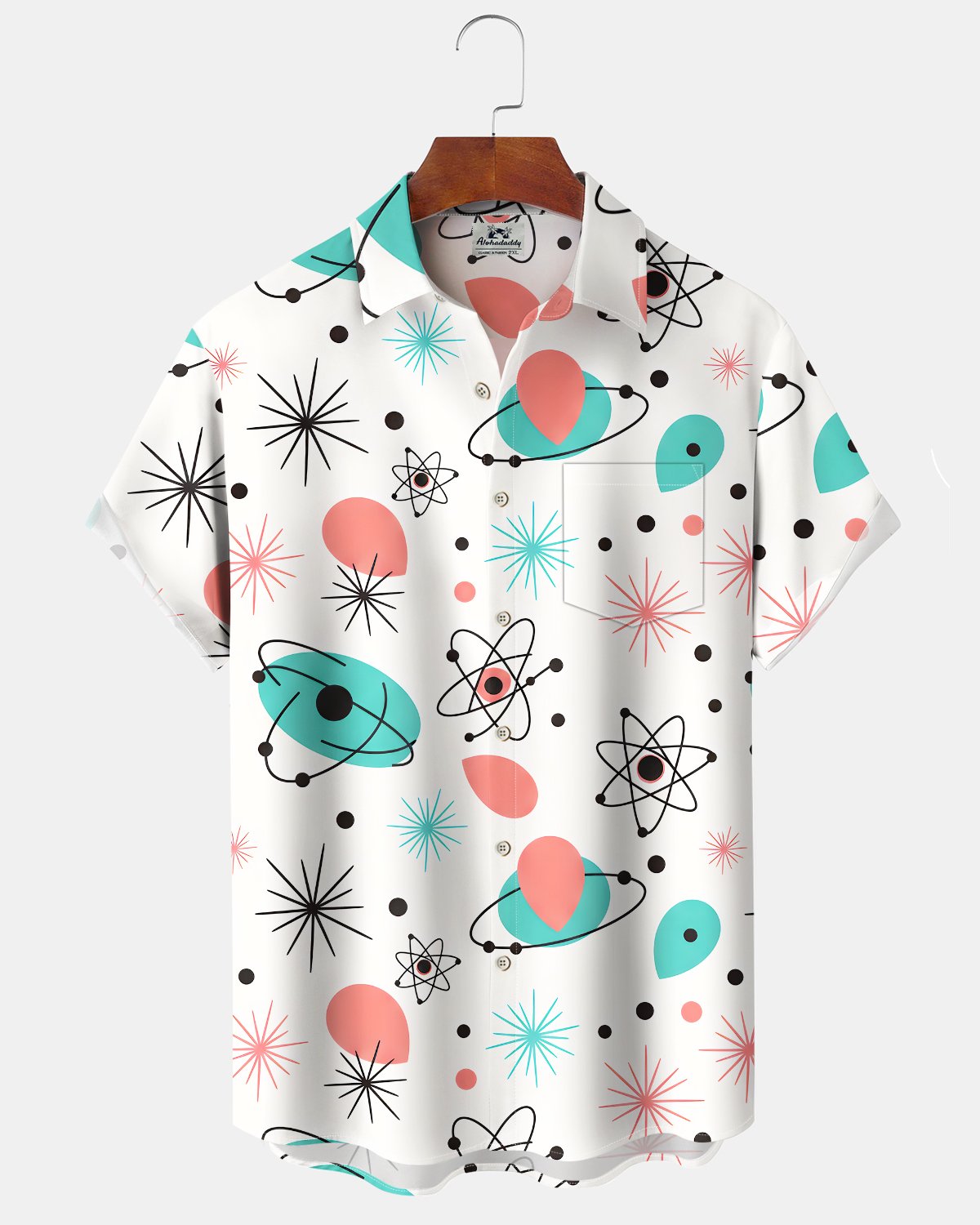 Alohadaddy® Casual Geometric Print Art Button Pocket Cardigan Men's Short Sleeve Shirt