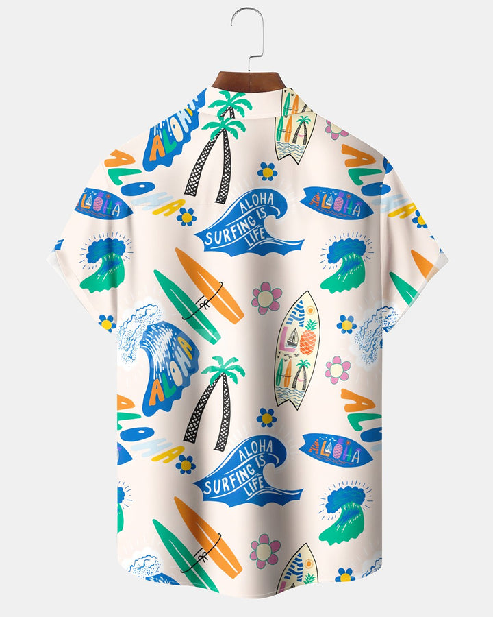 Alohadaddy® Hawaiian Beach Resort Print Art Button Pocket Cardigan Men&