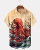 Alohadaddy® Men's Short-Sleeve Button-Down Shirt Vintage Ukiyo-e Octopus Print with Pocket