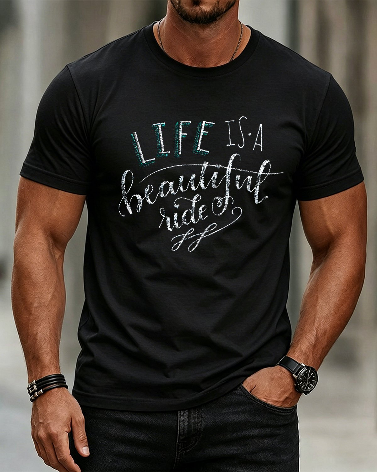 Alohadaddy® Men's Casual Crew Neck Short-Sleeve T-Shirt with Letter Print