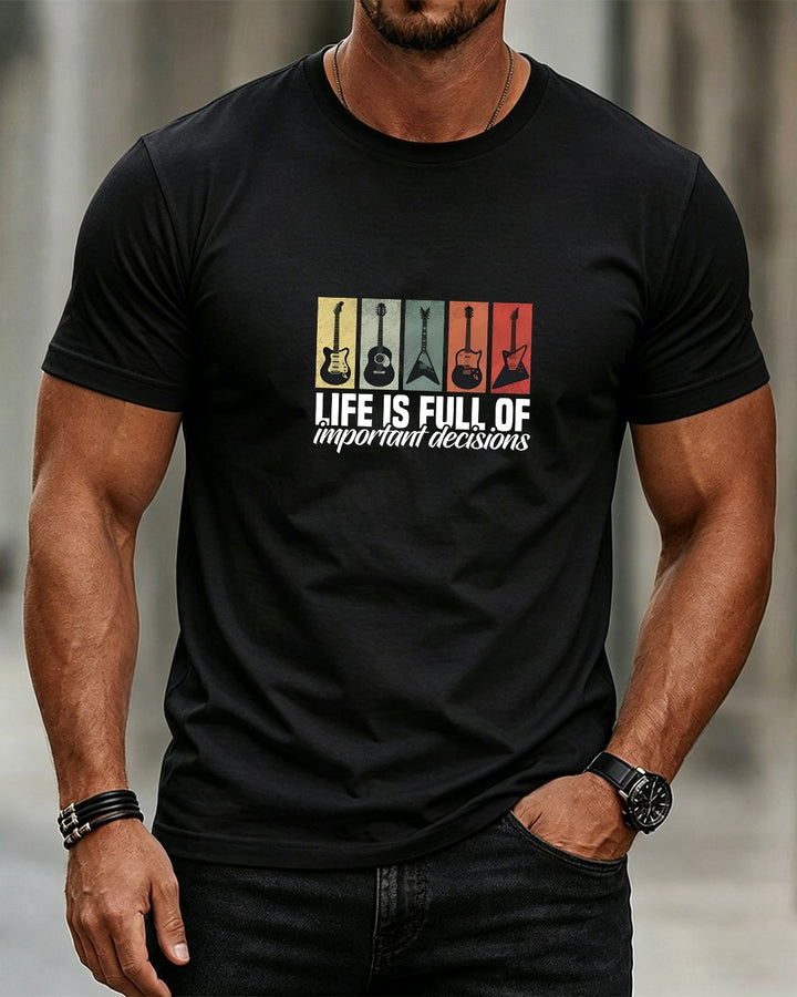 Alohadaddy® Casual Music-Print Crew-Neck Short-Sleeve T-Shirt