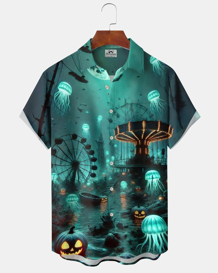 Alohadaddy® Holiday Halloween Graphic Print Button-Down Pocket Cardigan-Style Men&