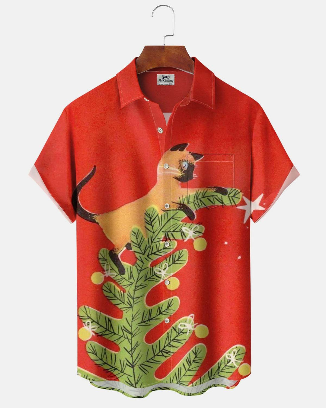 Alohadaddy® Holiday Christmas Print Button-Down Pocket Short-Sleeve Shirt