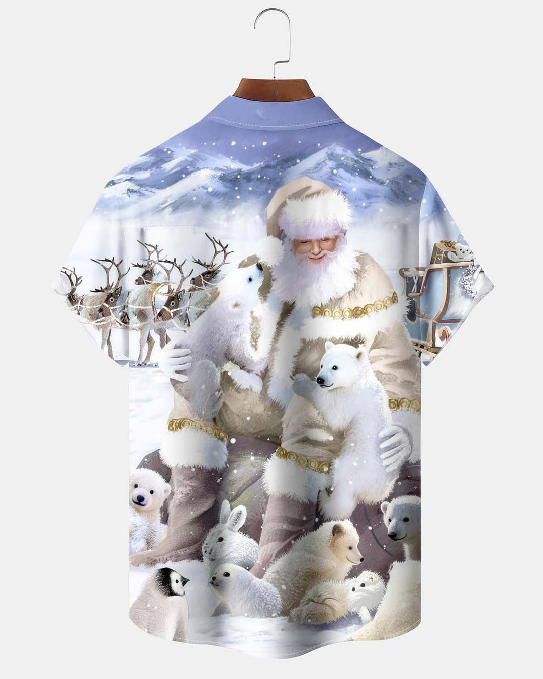 Alohadaddy® Holiday Collection – Snowy Christmas Graphic Print Button-Down Pocketed Short-Sleeve Men’s Shirt
