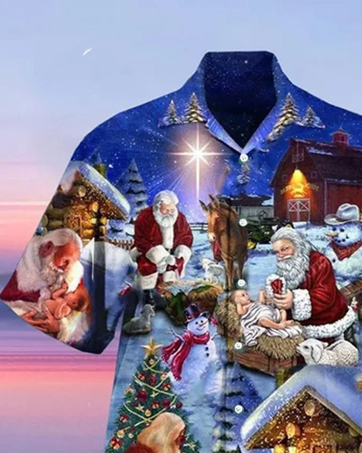 Alohadaddy® Holiday Retro Christmas Santa Claus Village Print Men&