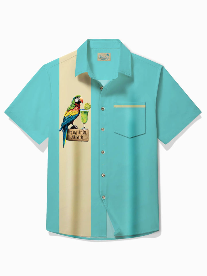 Chemise à manches courtes et poches boutonnées pour homme avec imprimé cocktail perroquet hawaïen Alohadaddy