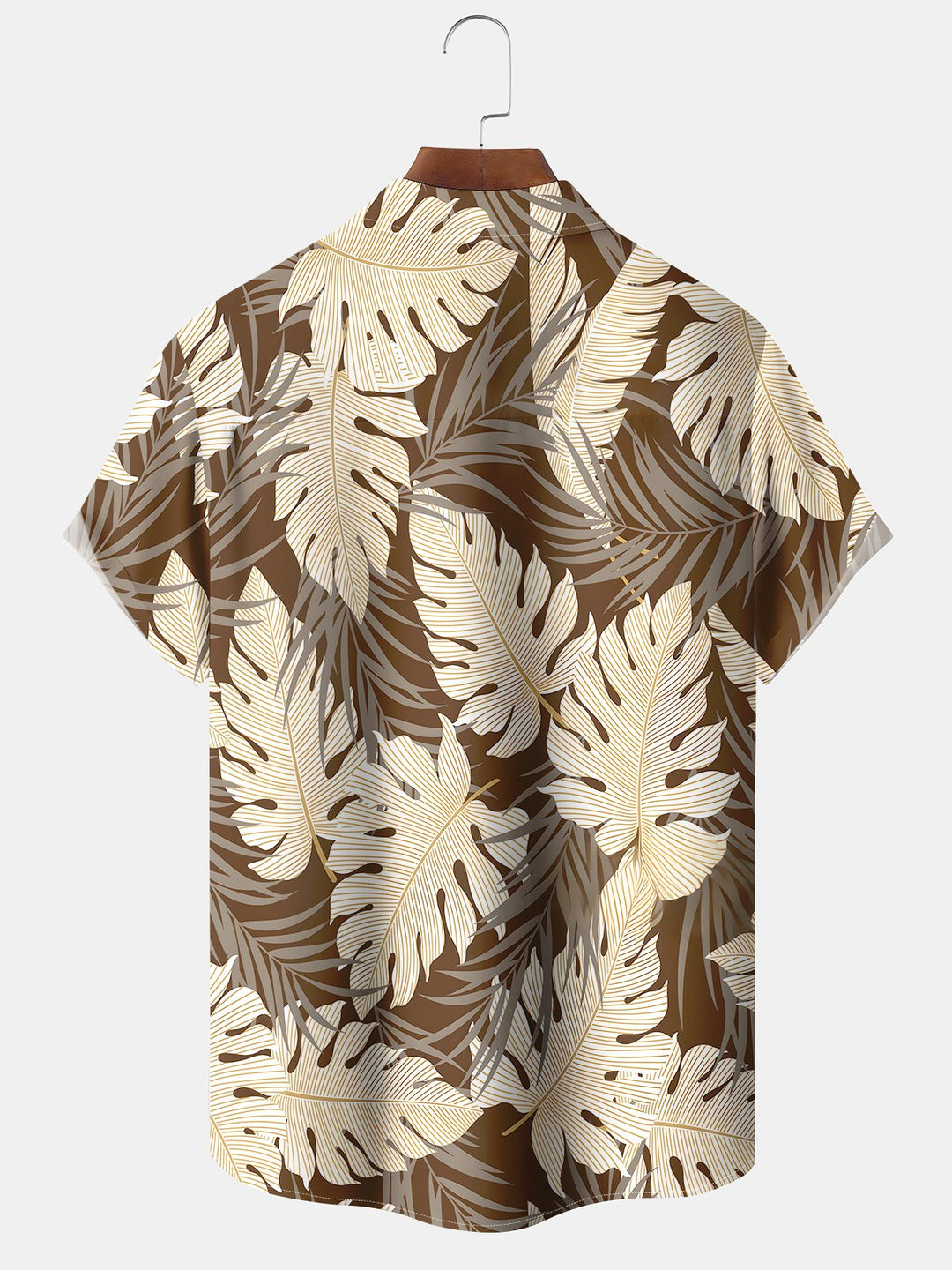 Alohadaddy Hawaiian Contrasting Palm Leaves Print Art Pockets Buttons Stretch Oversized Shirt