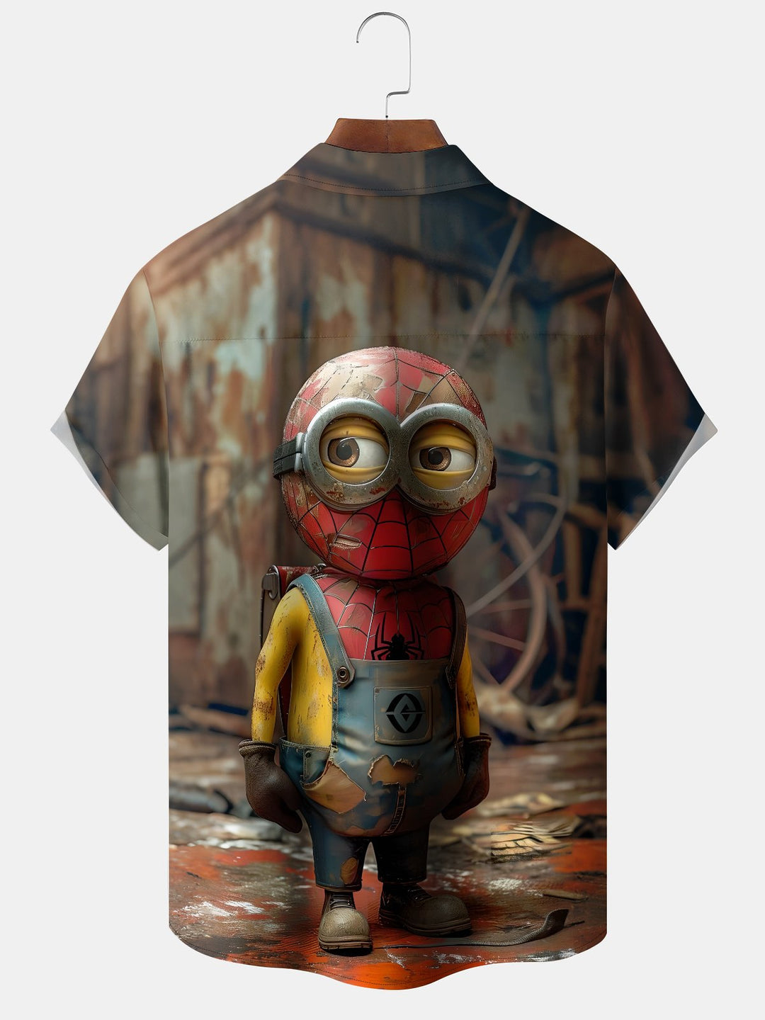 Alohadaddy Casual Collection Minions Spiderman Print Art Button Cardigan Pocket Stretch Oversized Short Sleeve Shirt