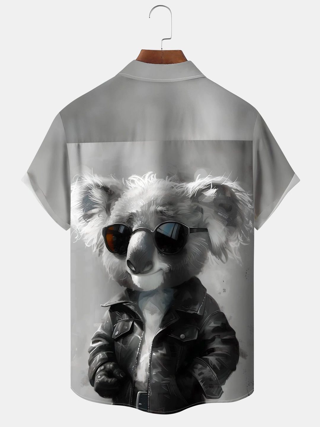 Alohadaddy Casual Koala Oil Painting Print Art Button Cardigan Pocket Stretch Large Size Polyester Short Sleeve Shirt
