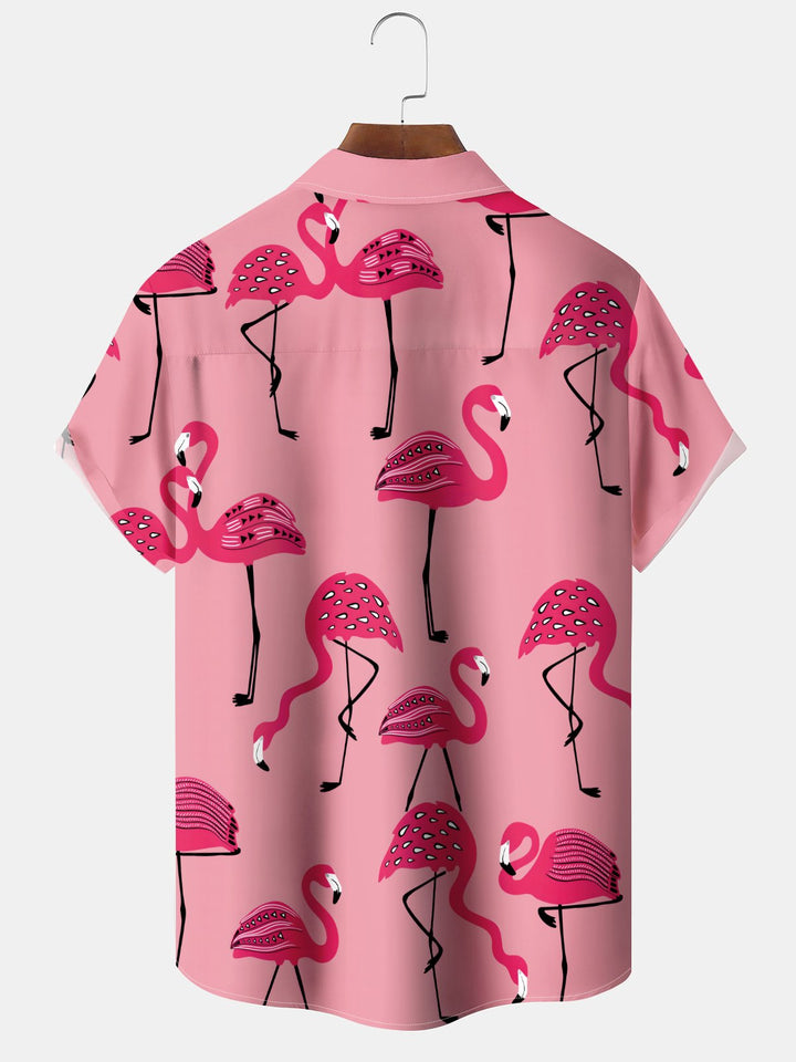 Alohadaddy Hawaiian Flamingo Vacation Print Art Button Cardigan Pockets Large Size Long Short Sleeve Polyester Shirt