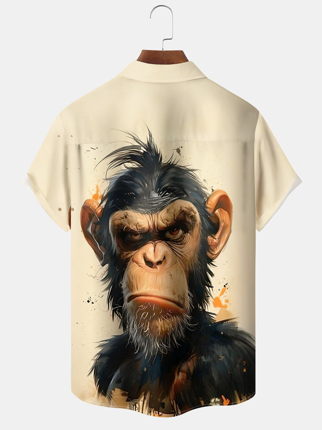 Alohadaddy Casual Collection Oil Painting Angry Orangutan Print Art Button Cardigan Pocket Elastic Oversized Short Sleeve Shirt