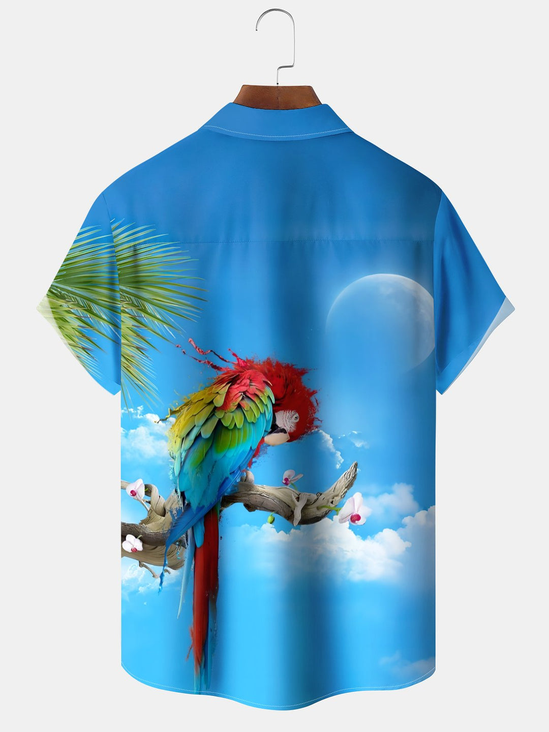 Alohadaddy Hawaiian Parrot Art Print Button Cardigan Pocket Stretch Polyester Long Oversized Short Sleeve Shirt