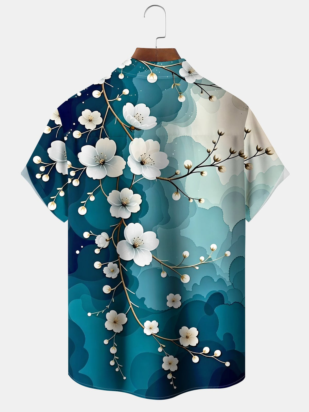 Alohadaddy Hawaiian Casual Flowers Asymmetric Art Print Buttons Pockets Cardigan Stretch Oversized Short Sleeves Shirt