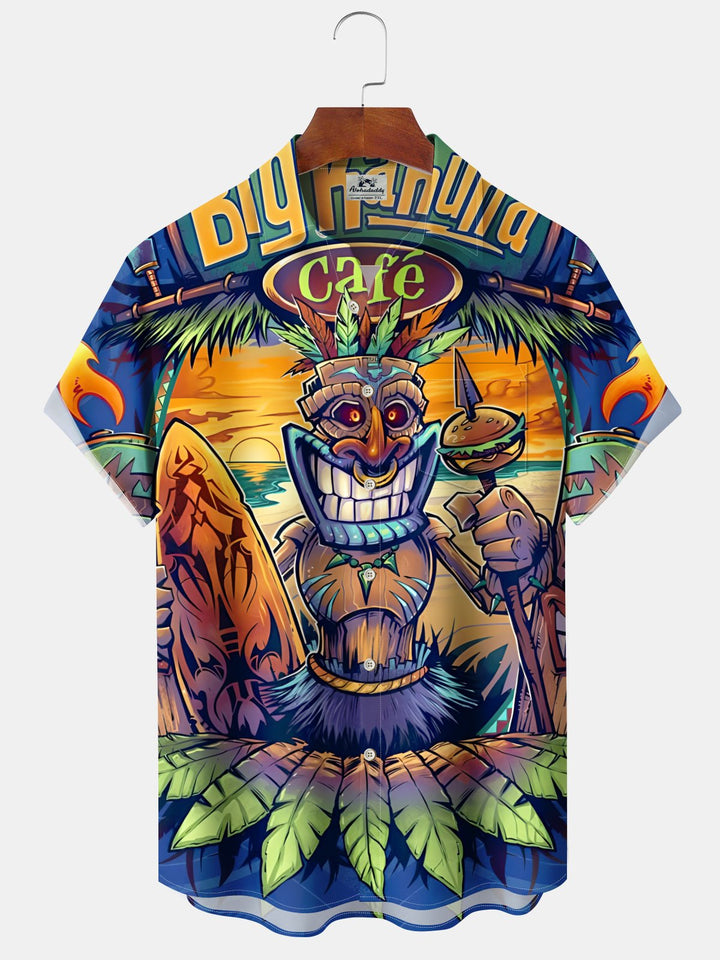 Alohadaddy Hawaiian Vacation Beach Print Art Button Cardigan Pocket Polyester Stretch Large Size Long Short Sleeve Shirt