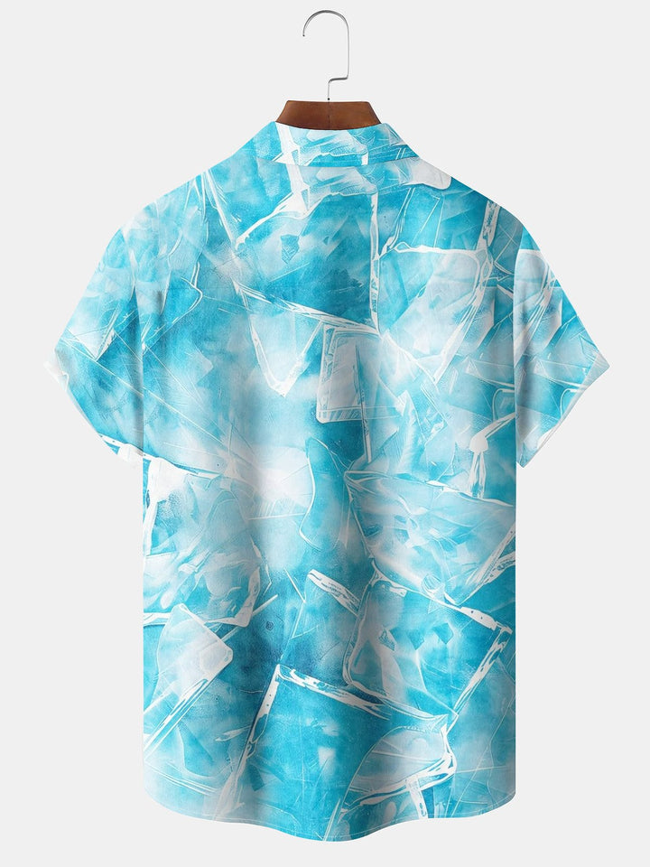 Alohadaddy Hawaiian Moisture Wicking Cooling Ice Cubes Print Art Chest Pocket Stretch Short Sleeve Shirt